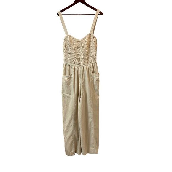 Free People Forever & Always Ruched One-Piece Jumpsuit Sz Small Light Sand NWT - Picture 4 of 11